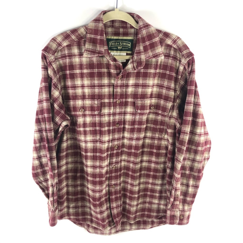 Field & Stream Flannel Shirt Mens Medium Red Brown